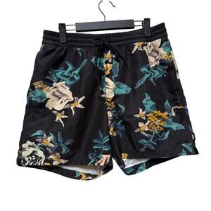 Vans Swimsuit board shorts Black Floral design front tie Mens Size Medium